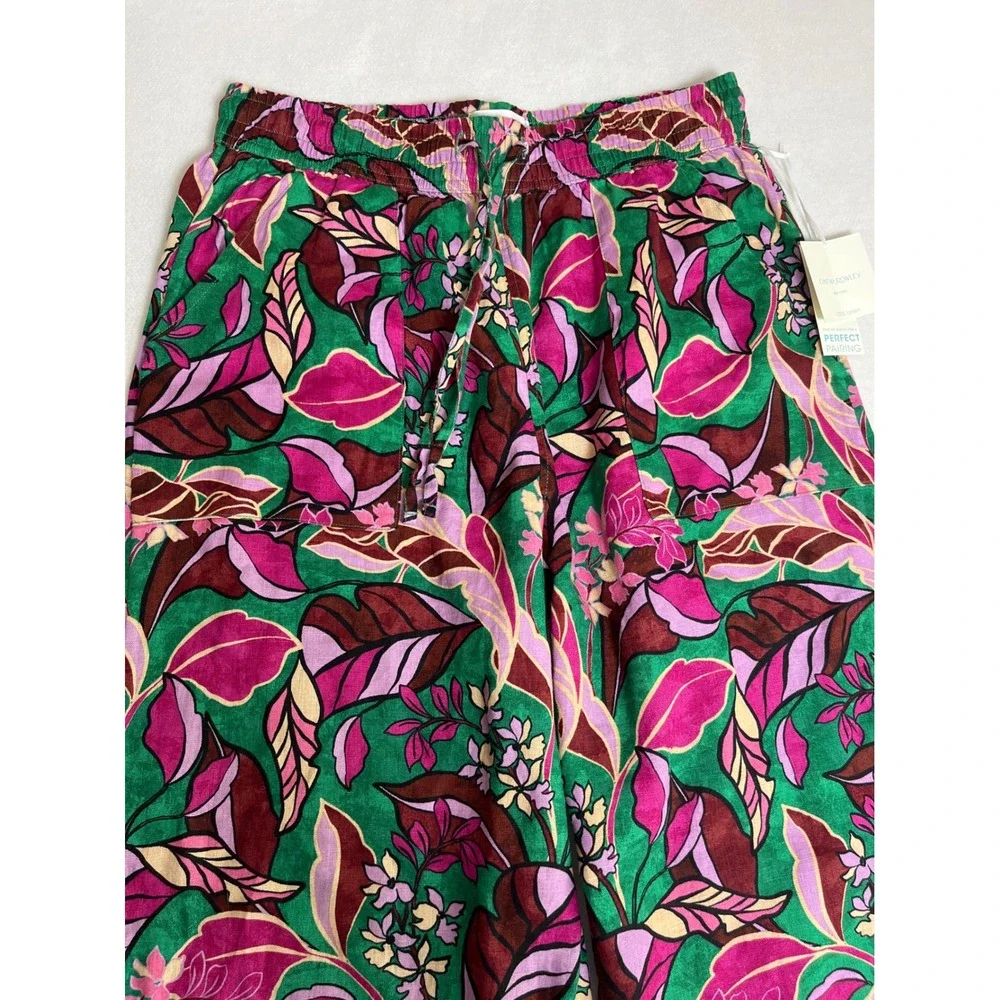Cynthia Rowley Floral Tropical 100% Linen Wide Leg Bohemian Lightweight Pants M